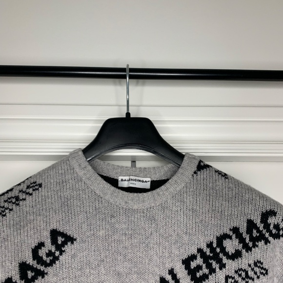 Balenciaga Gray and Black Diagonal Logo Sweater - Picture 4 of 7